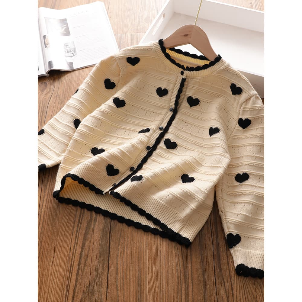 Meninas amor camisola Cardigan primavera outono médio grande crianças versão coreana malhas bebê moda em torno do pescoç