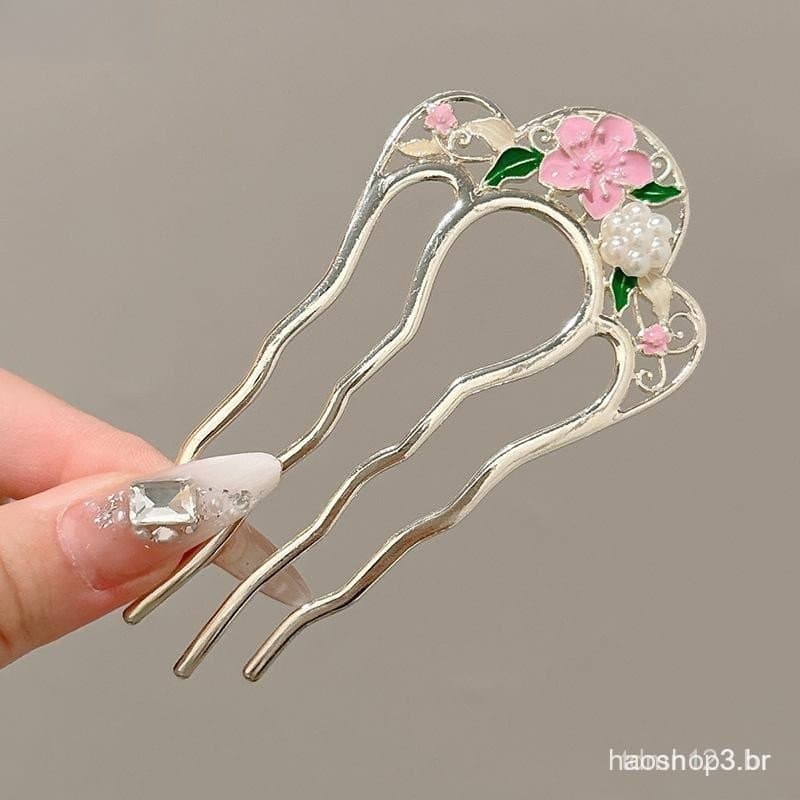 Garfo de cabelo em forma de U de metal, presilha de cabelo com pérolas, presilha de cabelo, acessórios para mulheres e m