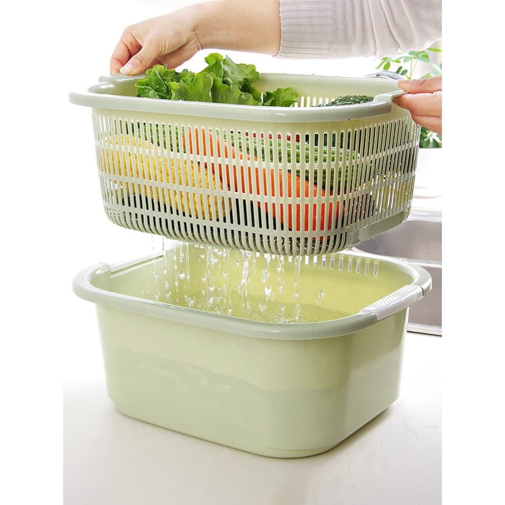 Cozinha multifuncional cesta de drenagem sala estar dupla camada plástico vegetal lavatório doméstico retangular Veget