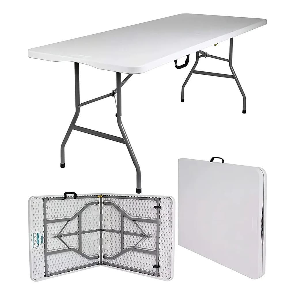 Mesa Dobravel Vira Maleta Com Alça Portatil 1,80m Churrasco Cor Branco