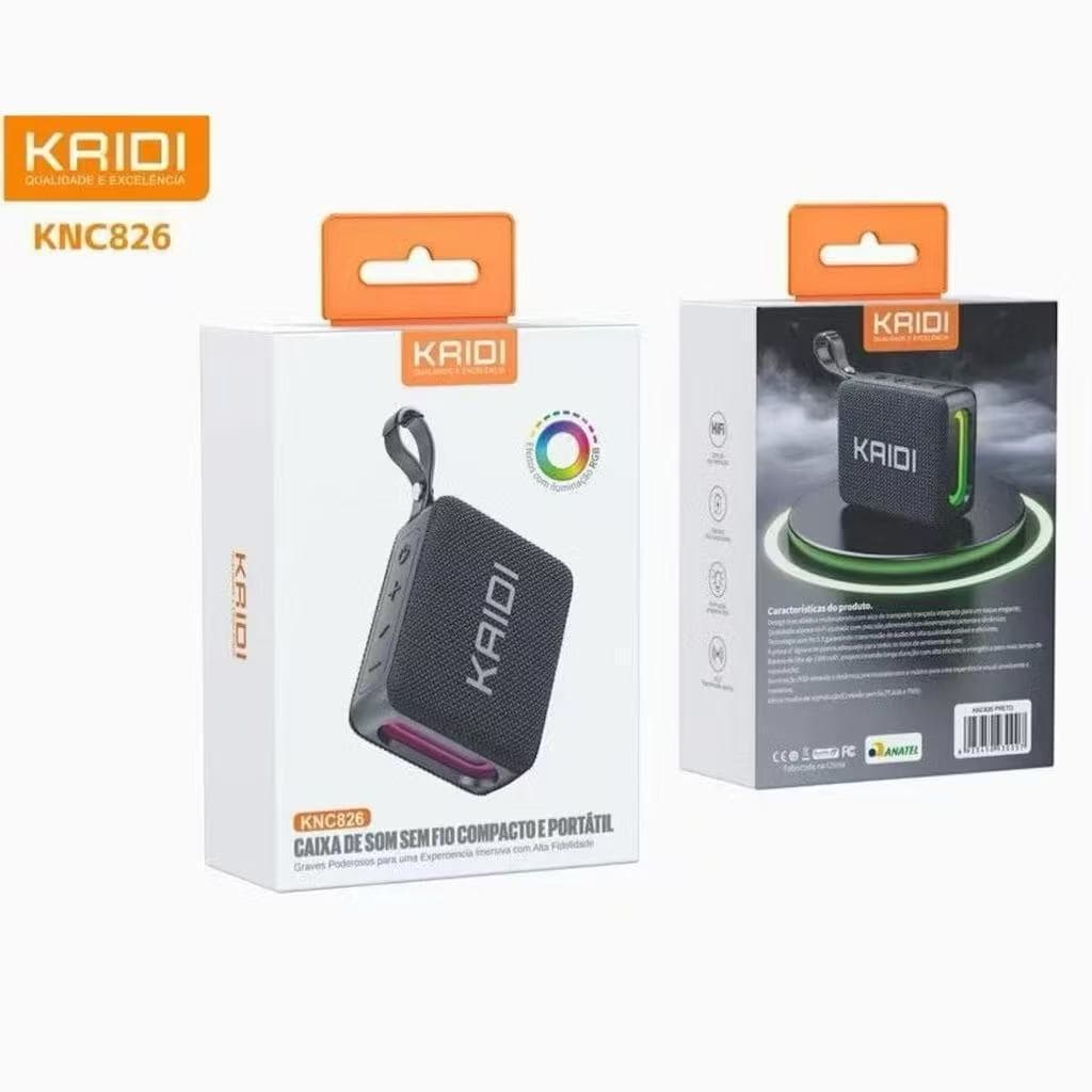 Mini Caixa de Som KAIDI Sem Fio Bluetooth 5.3 Portatil Led RGBa Prova D´água Original