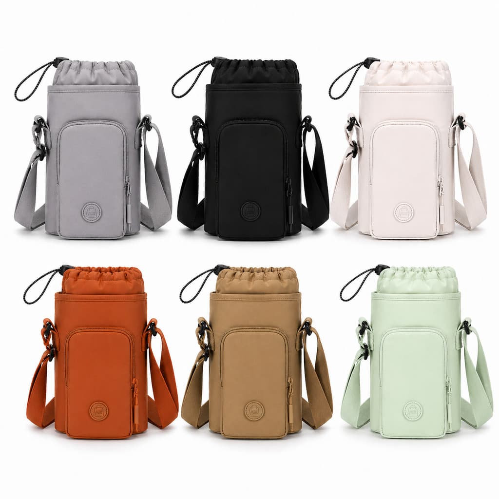 Bolsa Transversal para Garrafa Porta Garrafa Térmica com Bolso para Celular Zíper Resistente à Água