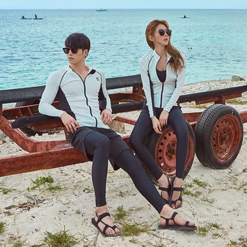 Novo estilo casal terno de mergulho feminino masculino dividir calças de manga comprida medusa terno mergulho surf maiô