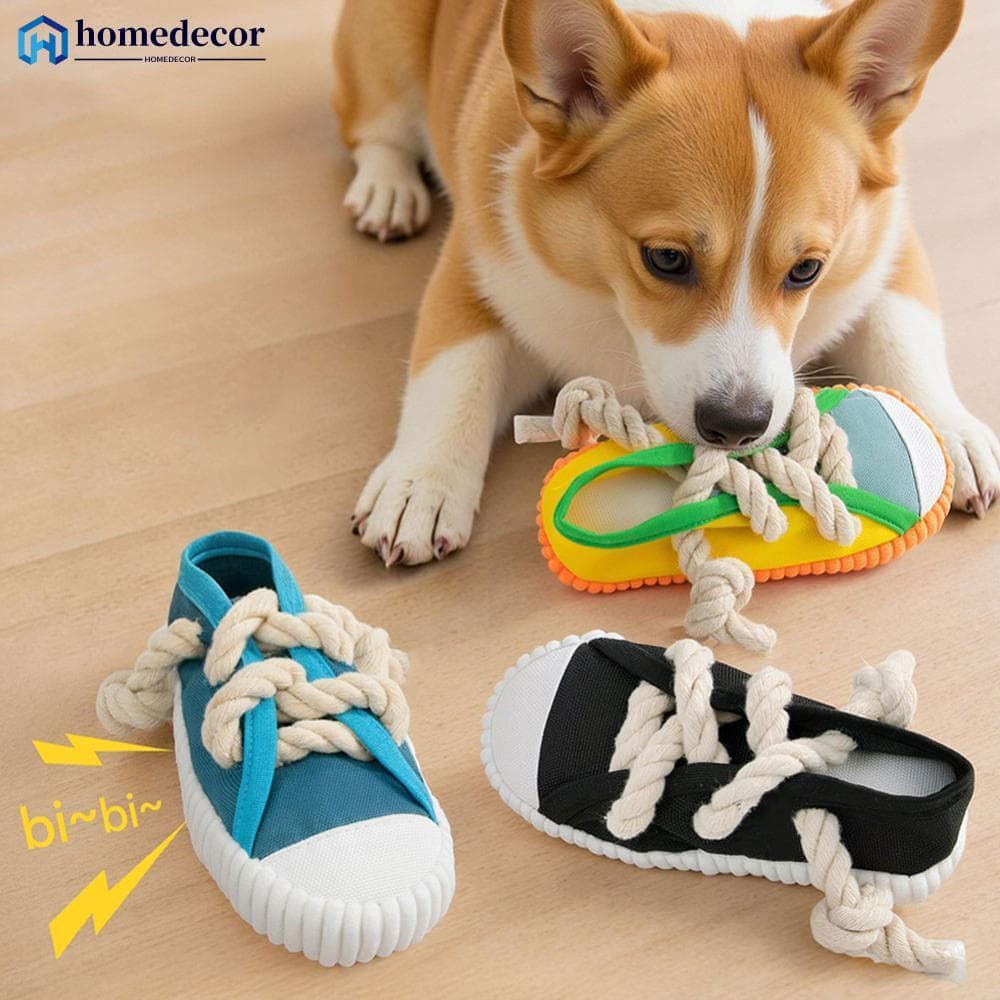 HOMEDECOR Brinquedo De Mastigar Para Cães Em Formato De Sapato De Lona Estridente Com Nó De Sino , Resistente À Mordida