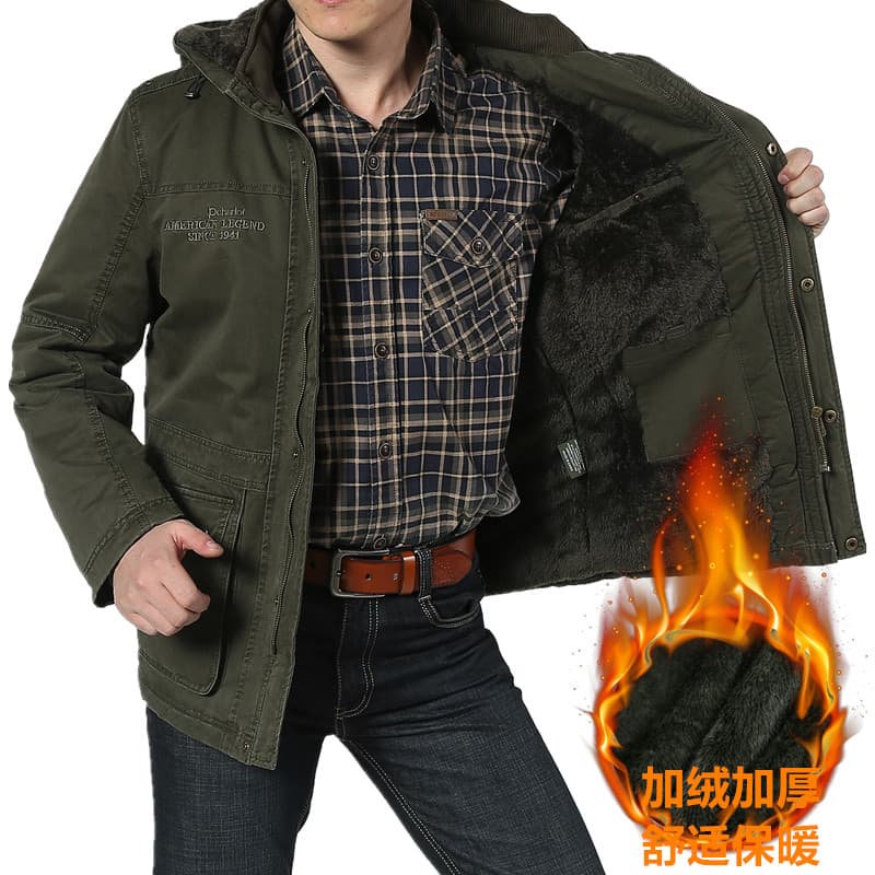 Forro de lã de inverno engrossado algodão acolchoado jaqueta masculina Casual quente solto tamanho grande pai de meia-id