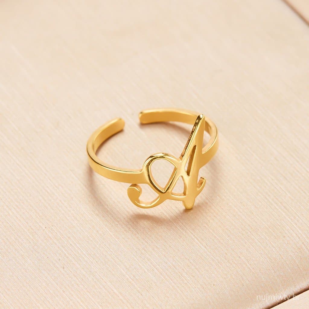 LanXiu Ouro 18K Anéis De Aço Inoxidável A-Z Cartas Iniciais Abertas Ajustáveis Moda Feminina Jóias Não Desbotadas
