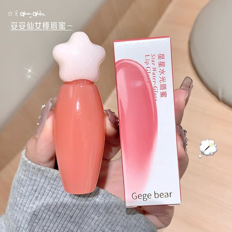 Gegebear gegebear pequeno urso estrela brilho labial hidratante não é fácil de colar copo estudante Dudu esmalte labial