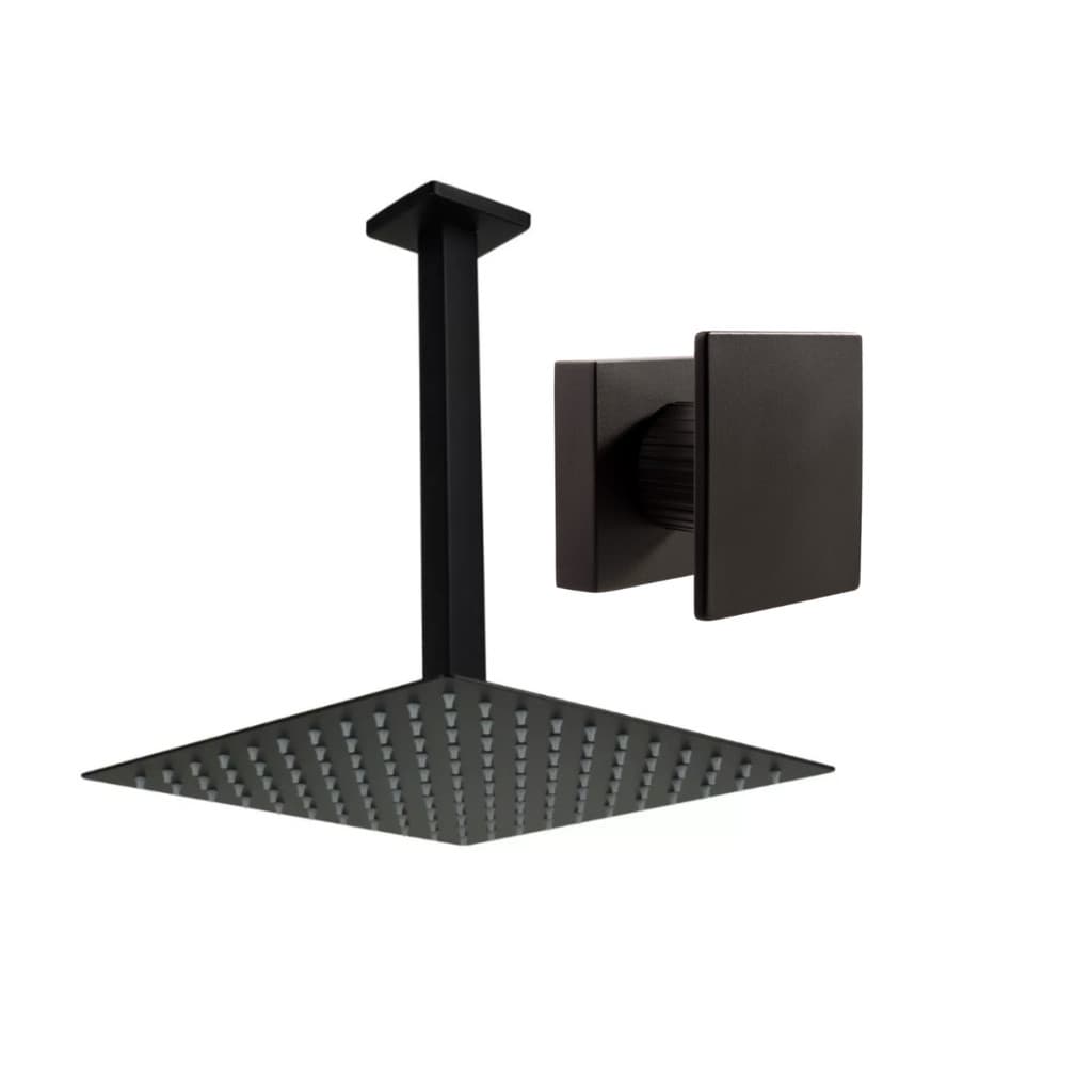 Kit Ducha Quadrada 20x20 Slim de teto + 1 Acabamento para Registro base deca Cogumelo Até 1'' Pol Preto Fosco