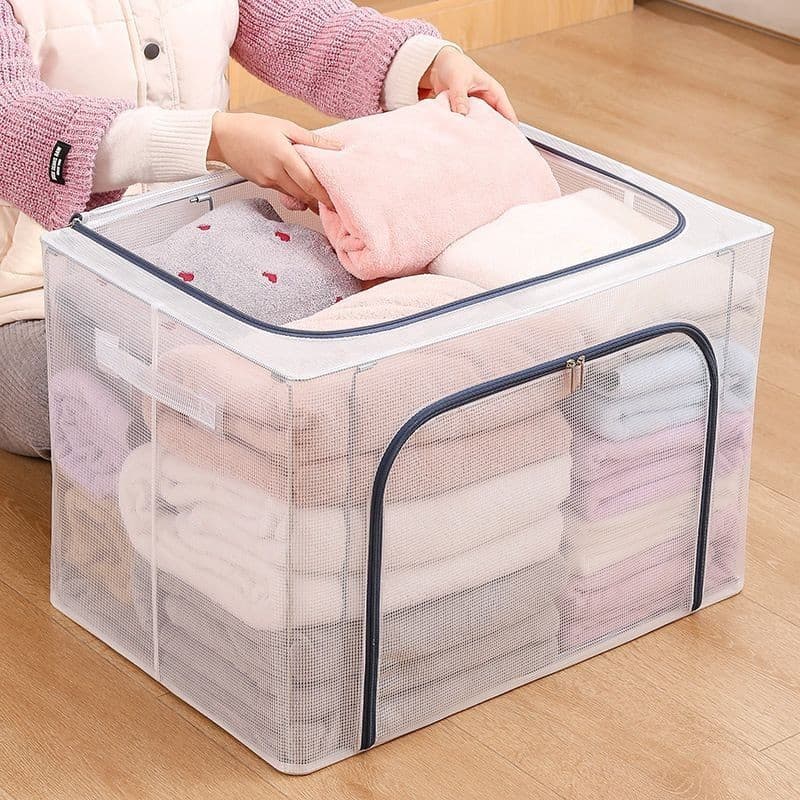 Caixa Organizadora Dobrável Impermeável Grande Capacidade com Visor Transparente e Estrutura de Aço
