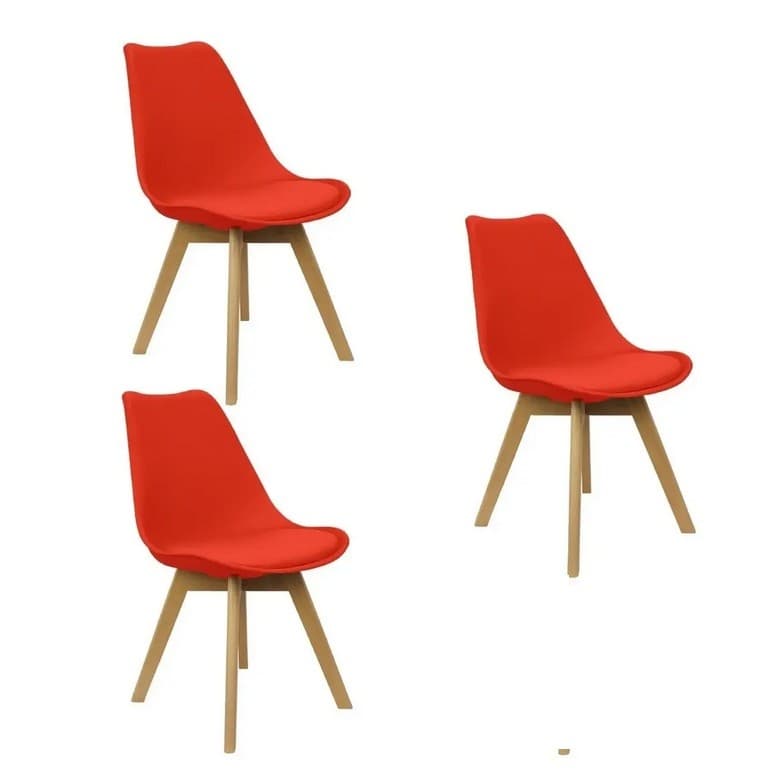 Kit 3 Cadeiras Eames Leda CSS Estofada Base Madeira Vermelho