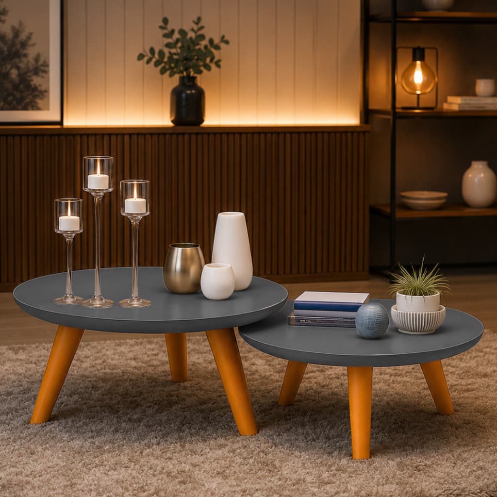 Conjunto Mesas De Centro Redonda Com Pés Plástico PVC Caramelo P/ Sala Sofá Decoração Modernic