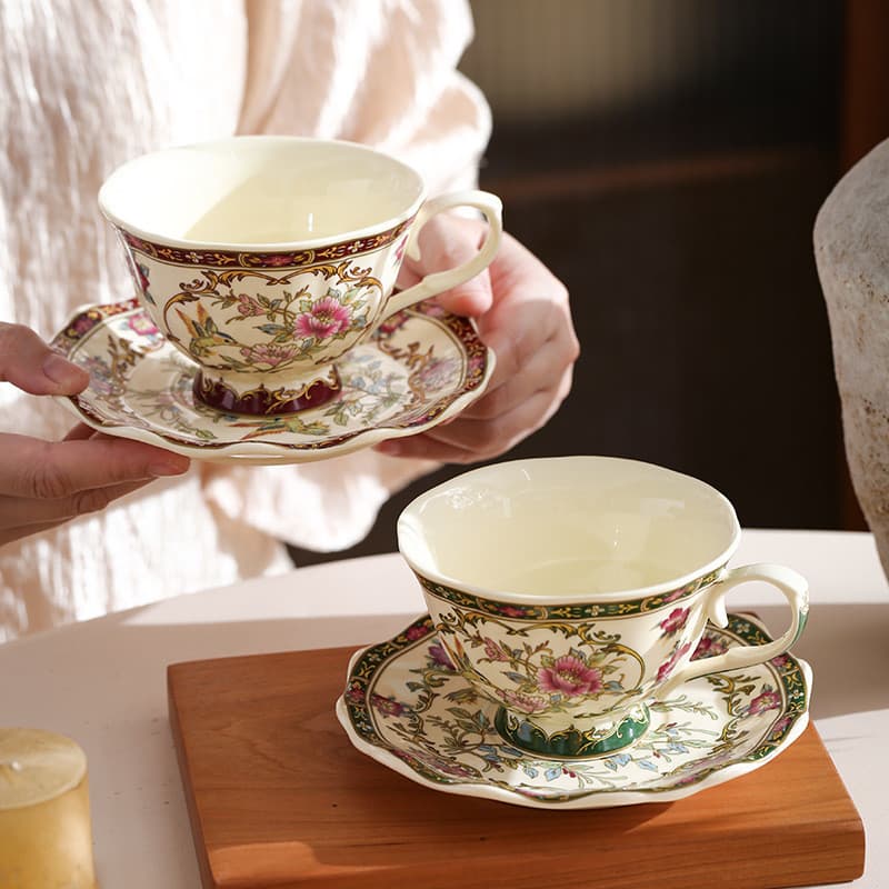 Europeu Retro flor pássaro xícara de café pires estilo tribunal britânico flor Rattan cerâmica copo de alto valor luz lu