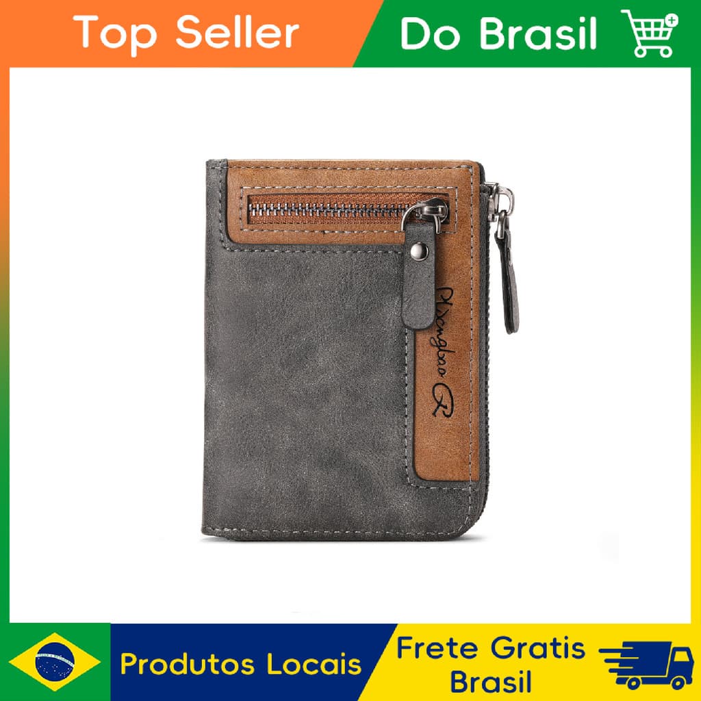 Carteira Curta Masculina Retrô Multifuncional em Couro Sintético com Compartimentos para Cartões