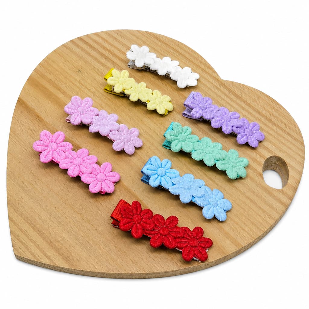 Kit 8 Clips Florzinhas Infantil Bico De Pato Com Borracha Antideslizante Luxo Diversas Cores