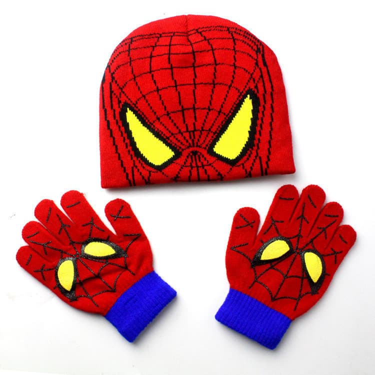 Moda Homem-Aranha 2024: Gorro Infantil para Clima Frio + Luvas para Meninos XIO8