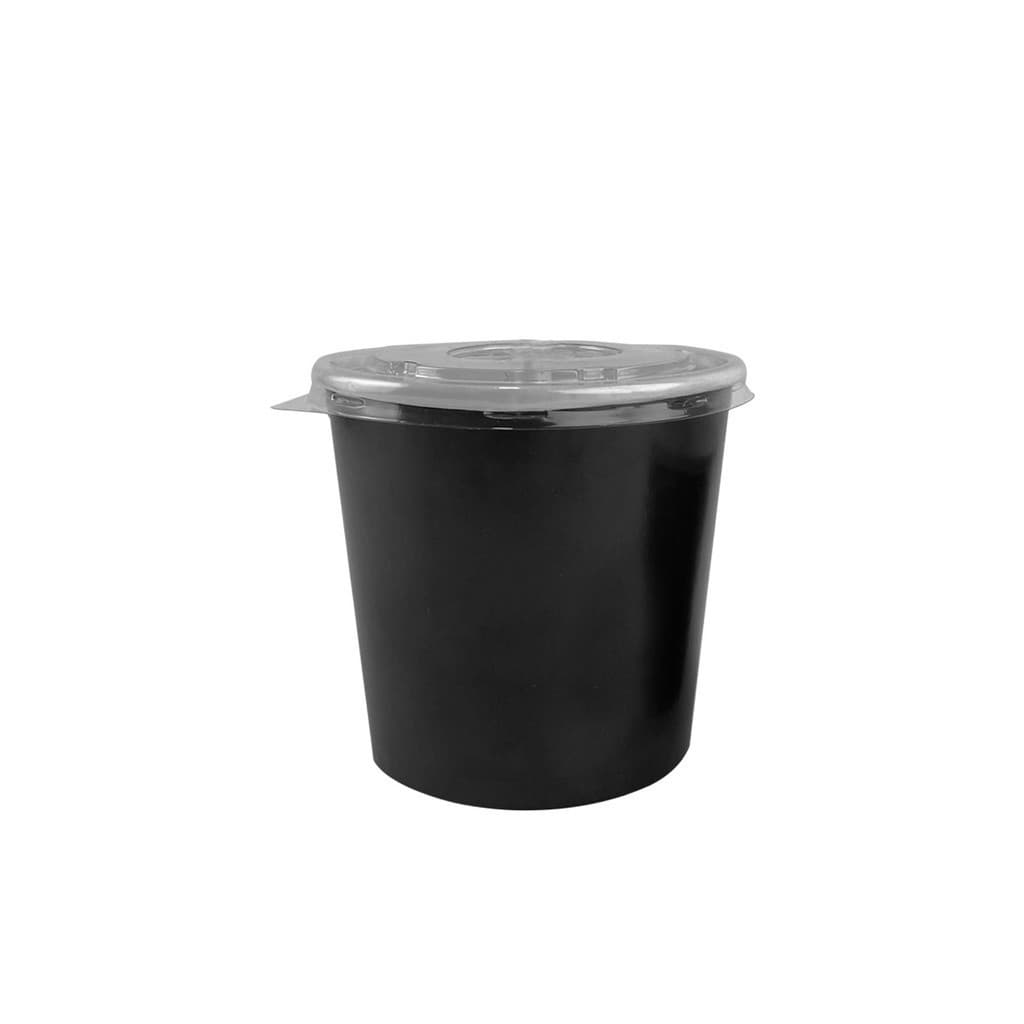 Pote de Papel 700ml Preto + Tampa Plástica Para Alimento Molho Sobremesa Pacote 50 Unidades