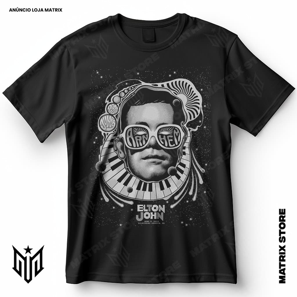 Camisa Elton John Pop Rock Blusa Camiseta de Artistas Internacionais 100% Algodão