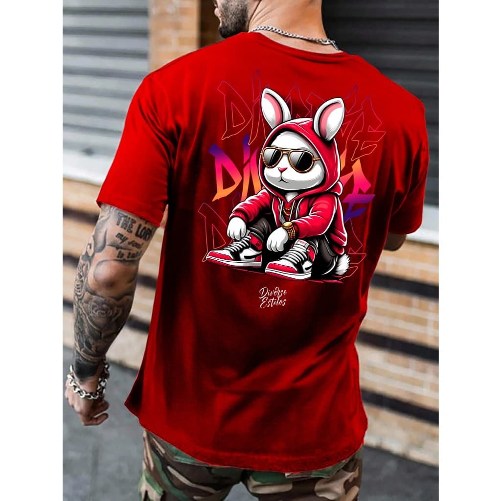 Camiseta Masculina Estampado Coelho Bunny Streetwear Camisa 100 % Algodão Estiloso Premium