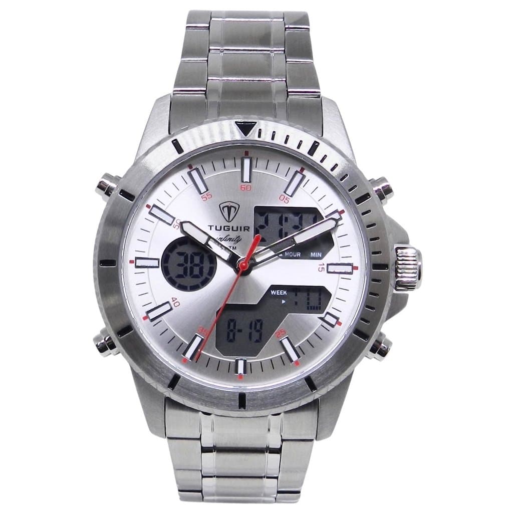 Relógio Masculino de Aço Tuguir AnaDigi Infinity GCS-1269 Prata 5ATM LUXUOSO CHARMOSO FASHION