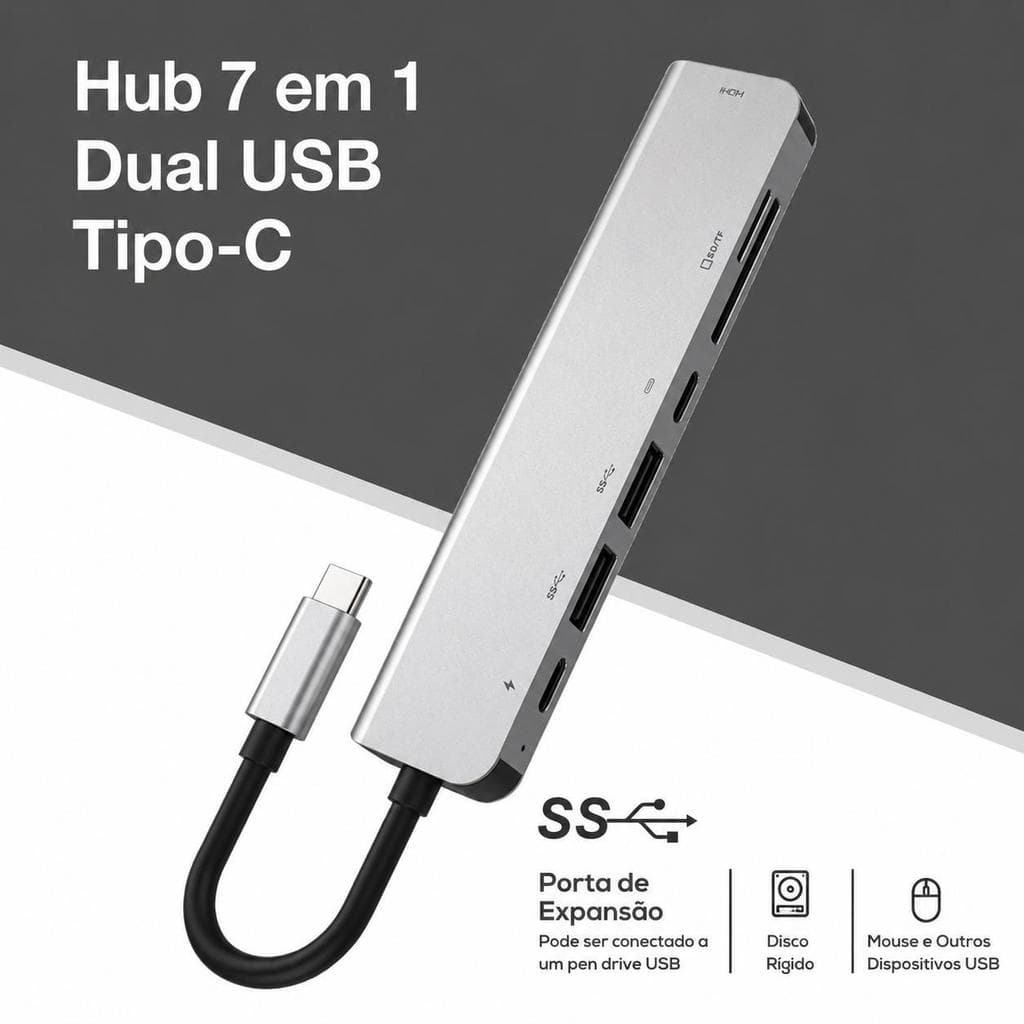 Hub Adaptador 7 portas USB 2.0 USB 3.0 Hub Tipo C 7 Em 1 Usb 3.0 Usb-c Entrada USB-C WM