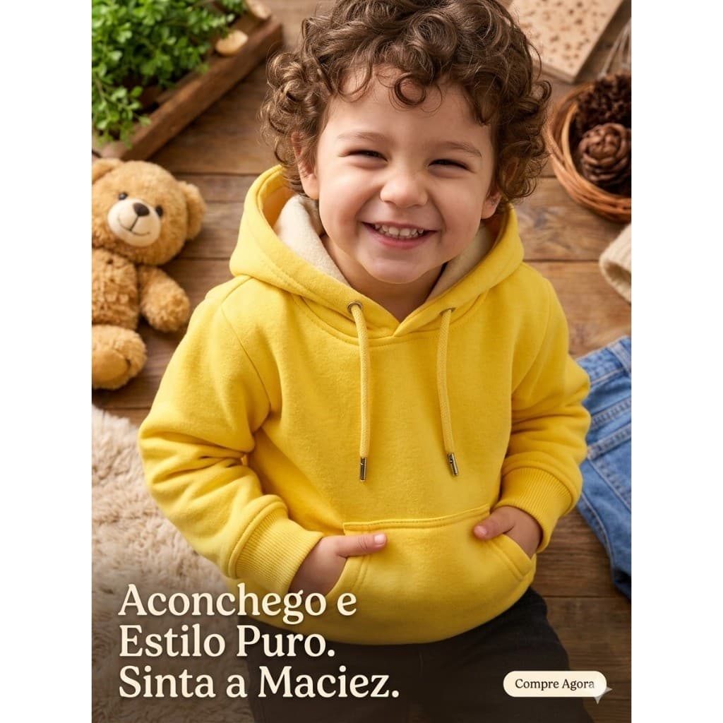 Moletom Escolar Infantil Quentinho Blusa de Frio Criança Capuz Bolso Inverno Escola