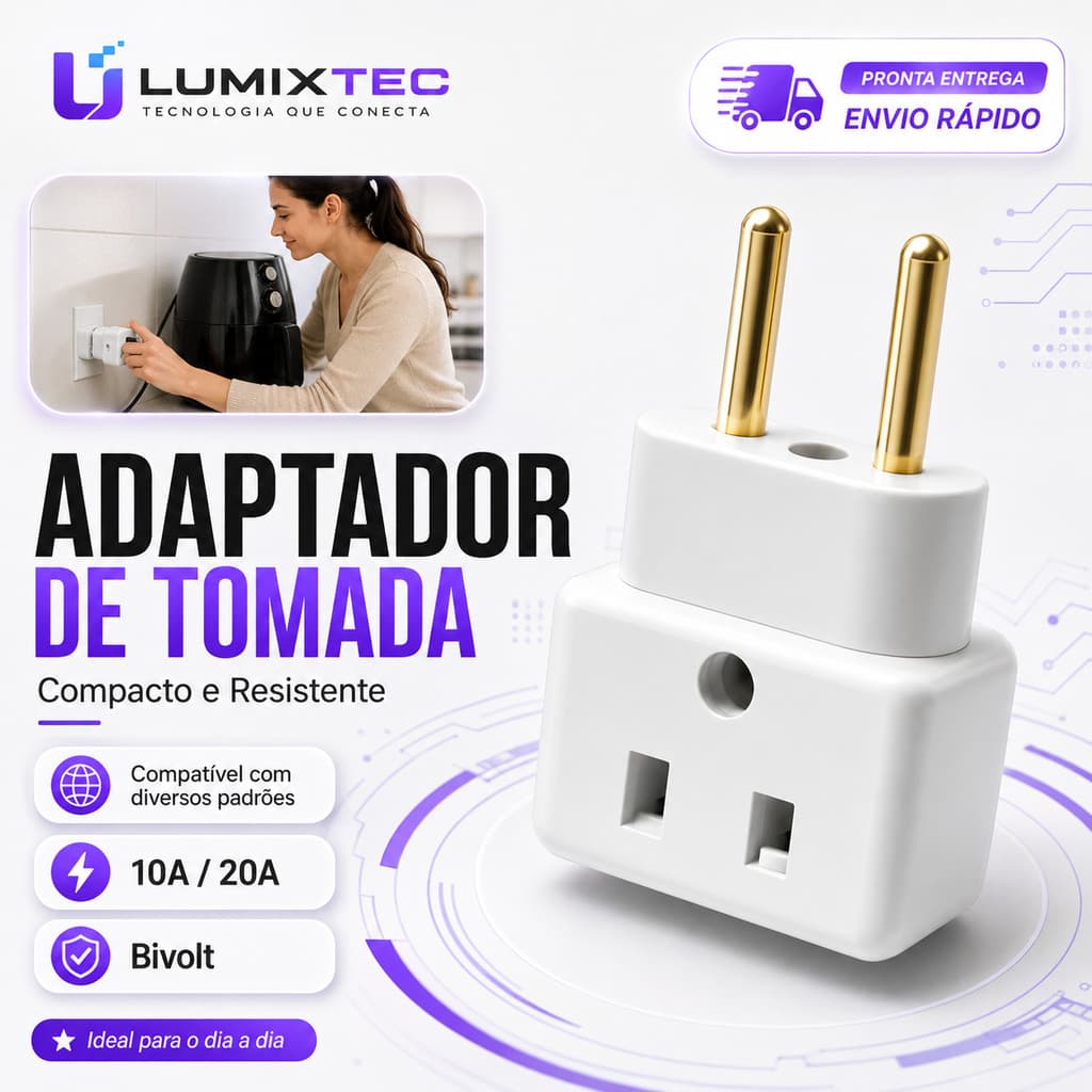 Adaptador Universal Benjamin Pino Tomada Bob Esponja 10A/20A Alta Tensão