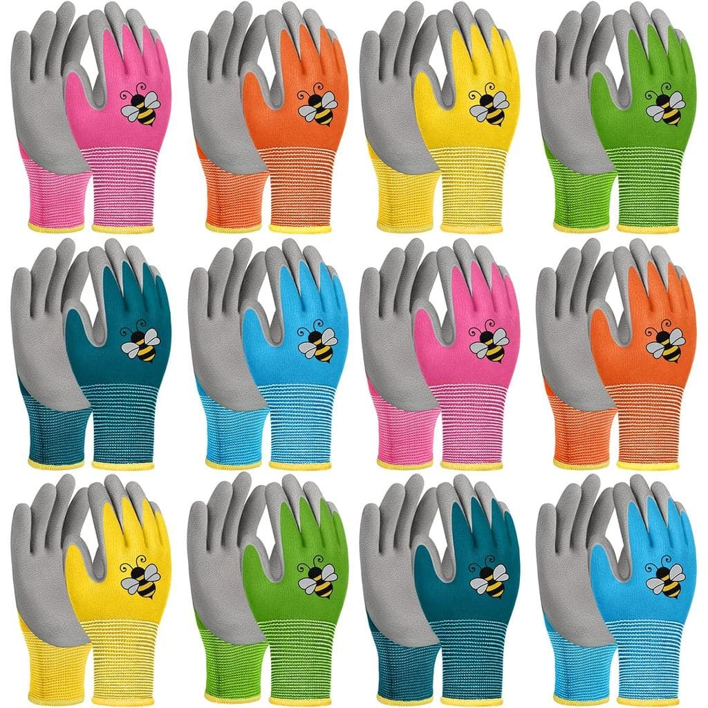 12 Pares de Luvas de Jardinagem para Crianças, Luvas de Trabalho para Jardim com Revestimento de Borracha para Meninas,