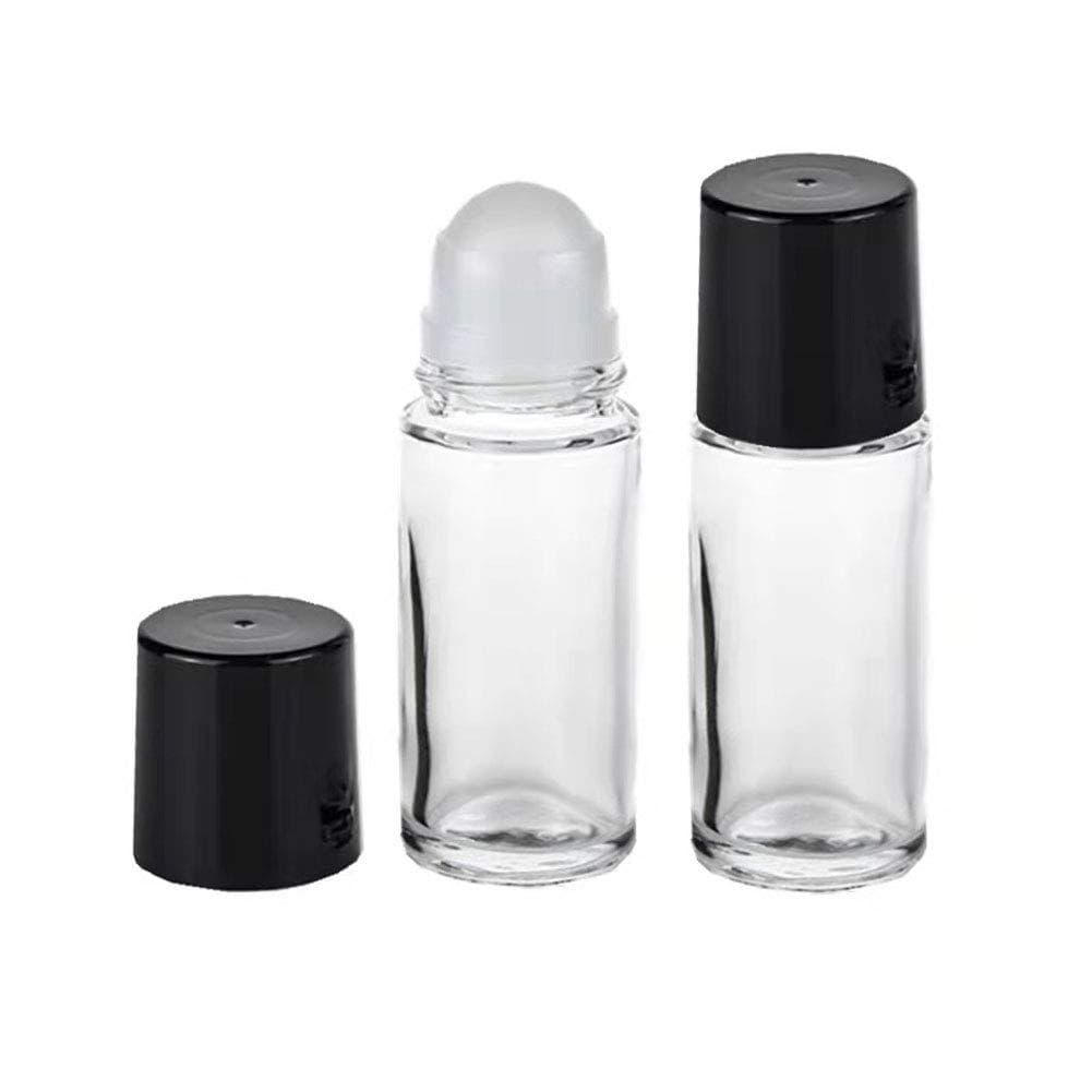 2 unidades de frascos de vidro para desodorante com aplicador de esfera, 30 ml (1oz), recarregáveis, vazios, para massag