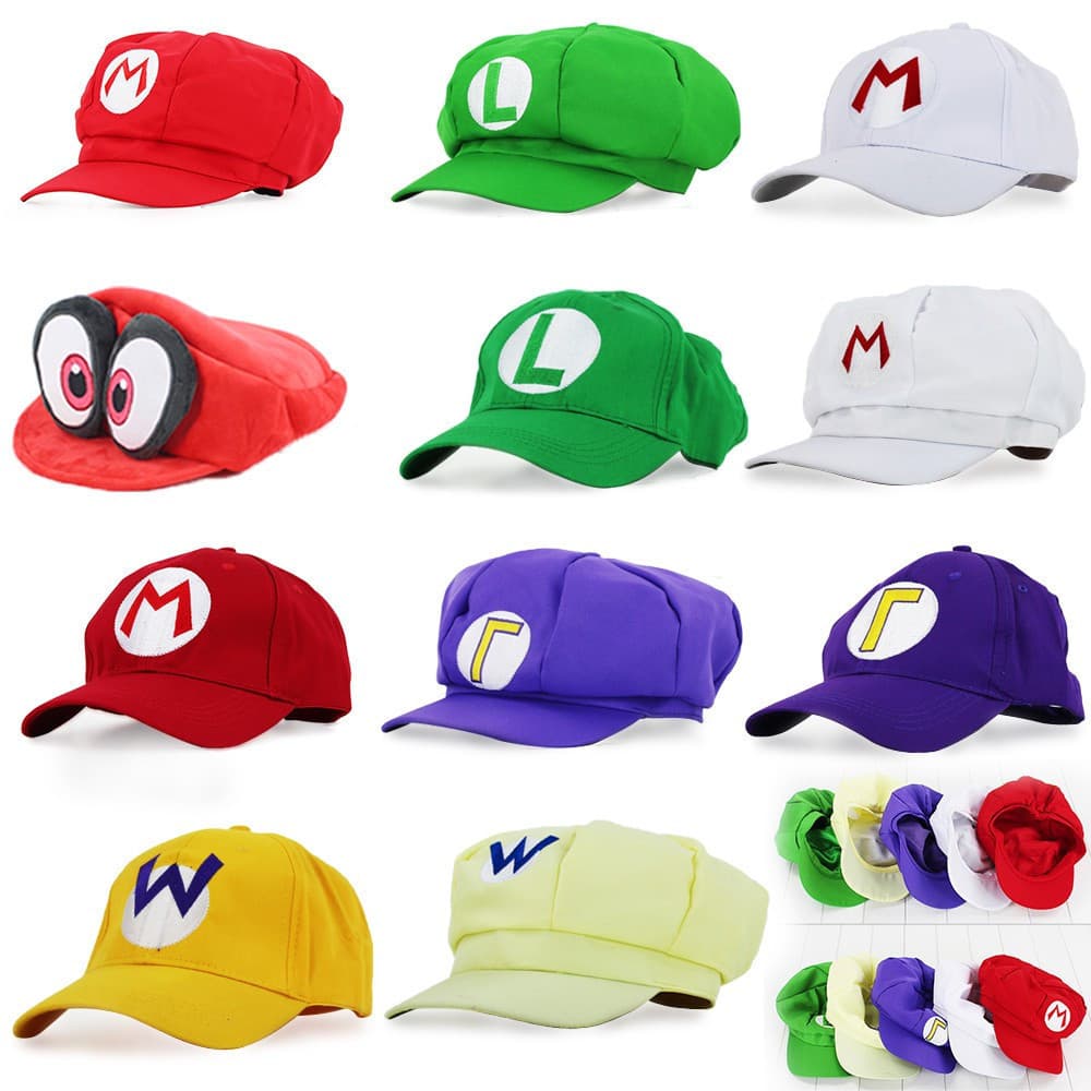111style Anime Super Mario Bros . Chapéu Hat Cap Luigi Carta Impressa Cosplay Cartoon Traje De Baseball Para Chapéus Adu
