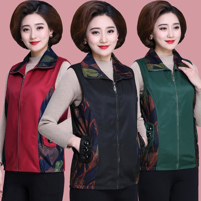 Colete feminino mãe tamanho grande verão estilo único roupa externa colete para idosos de meia-idade colete fino clipe e