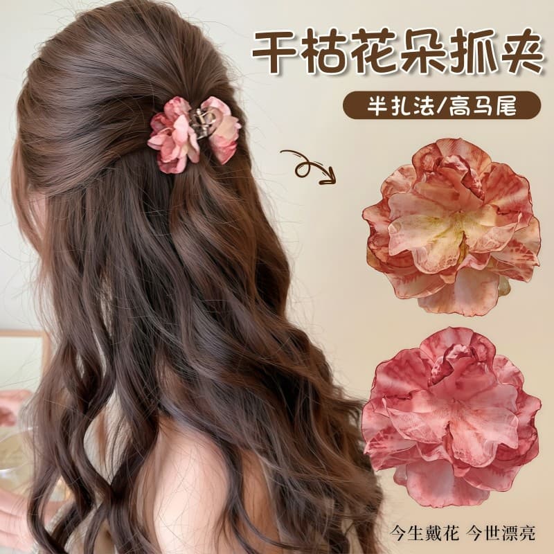 2025 novo estilo Mori menina flor franja lateral rabo de cavalo grampo de cabelo feminino seco rosa princesa cabeça pequ