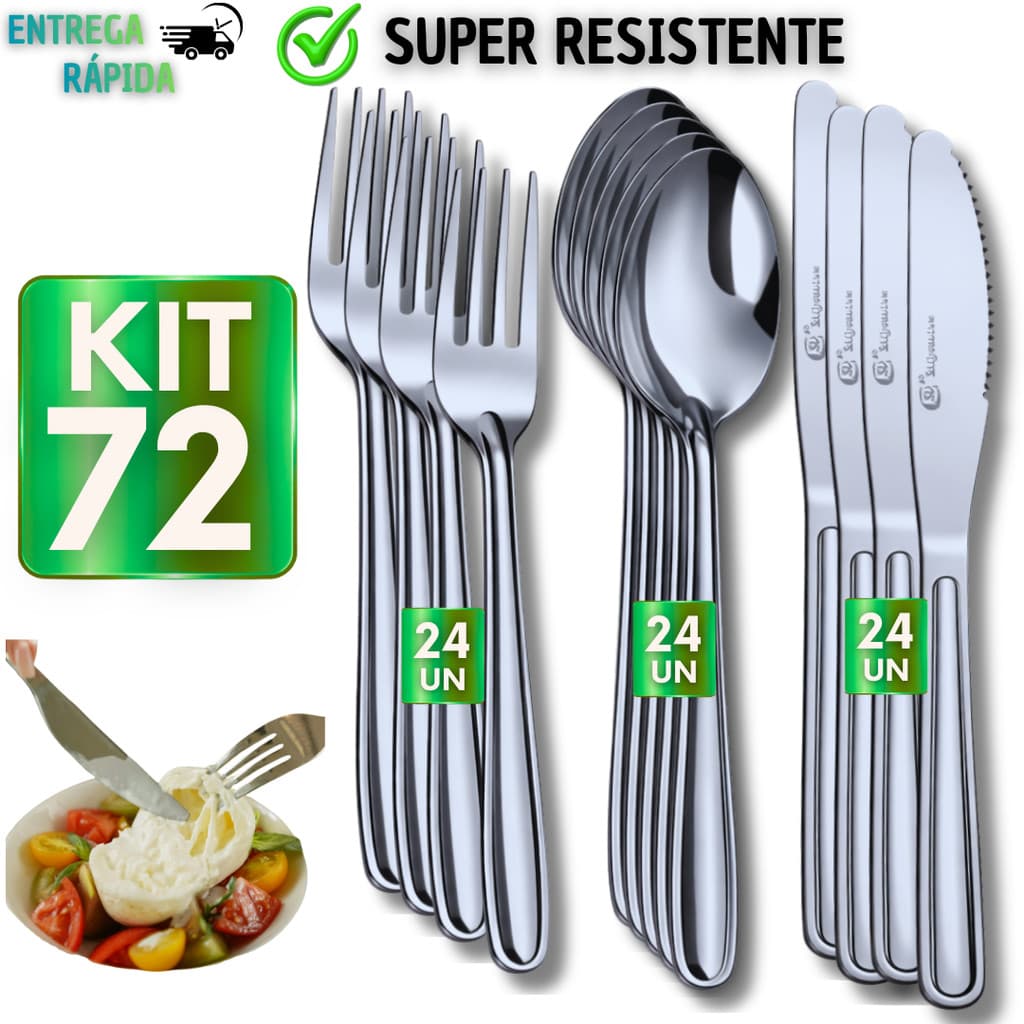 Jogo de Talheres 72/54/36/18 peças Aço Inox Facas Garfos e Colheres de Mesa Jantar para Casa Cozinha Restaurante Buffet