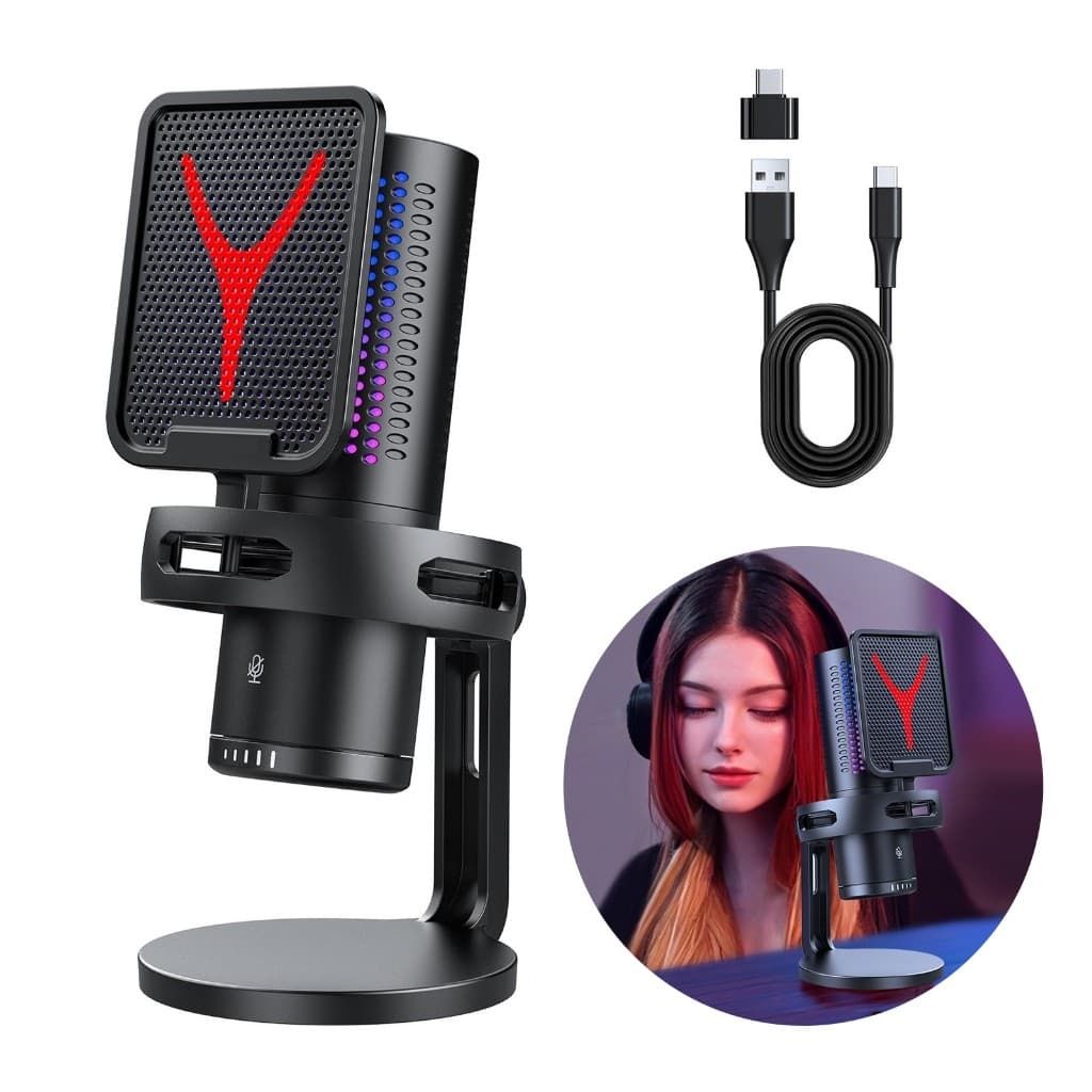Microfone Condensador USB Cardioid Rgb Para Pc Gamer E Gravação GM7 C
