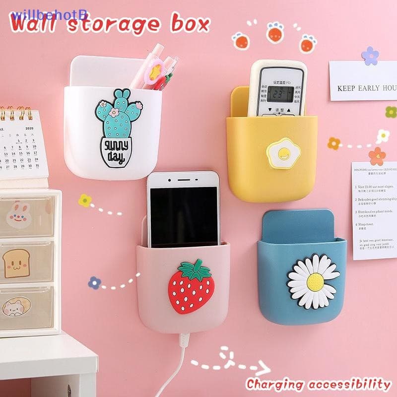 [WillbehotB] Novo Desenho Animado Organizador Montado Na Parede Caixa De Armazenamento Controle Remoto Suporte Para Plug
