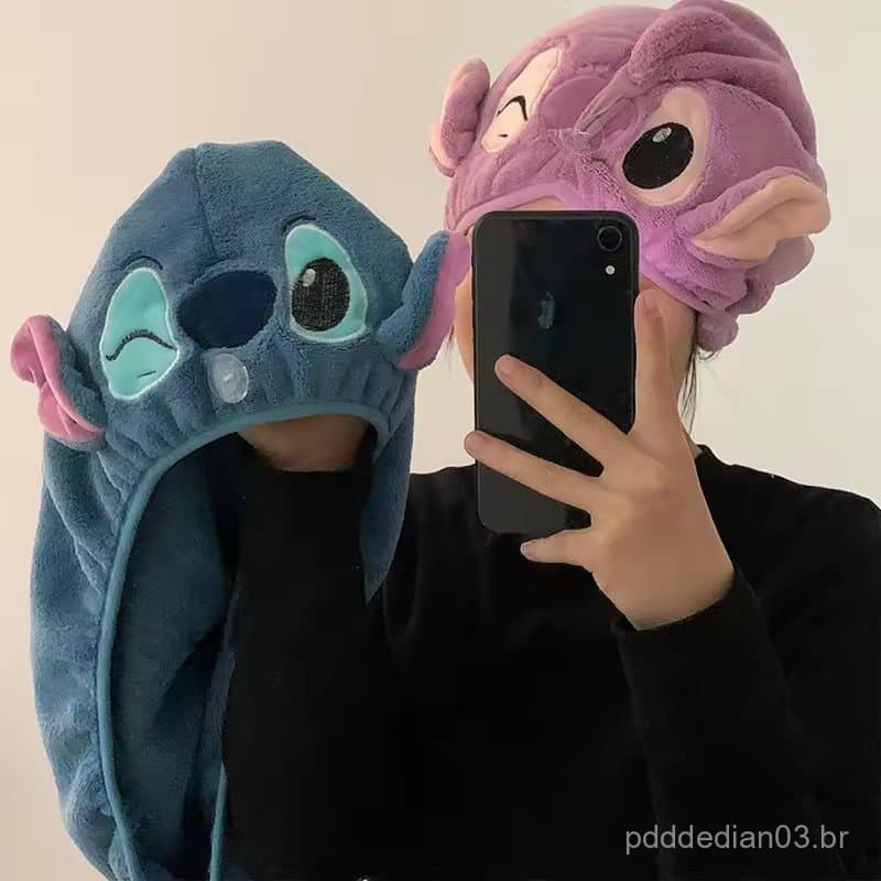 Bonito Chapéu De Cabelo Seco Anime Lilo & Stitch Banho Kawaii Super Absorvente Casa Toalha De Banheiro Presente Da Menin