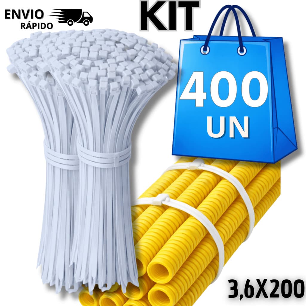 Kit abraçadeiras Fita Hellermann Cinta Plástica Abraçadeira Enforca Gato Nylon 3,6 x 200mm Lacres Multiuso branca branco