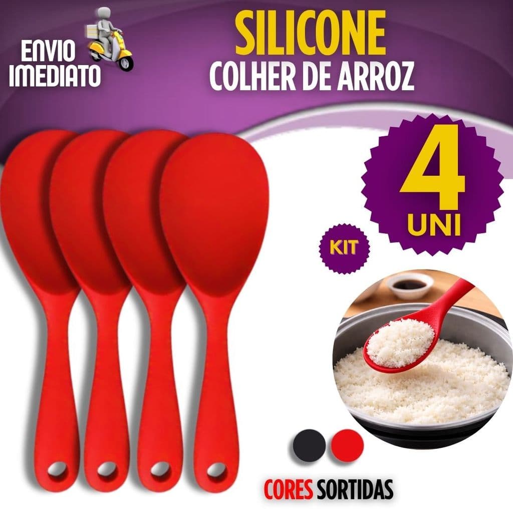 Jogo 2/3/4 Colheres De Servir Arroz Silicone Premium Cabo Curto Utensílios Silicone Cozinha Buffet