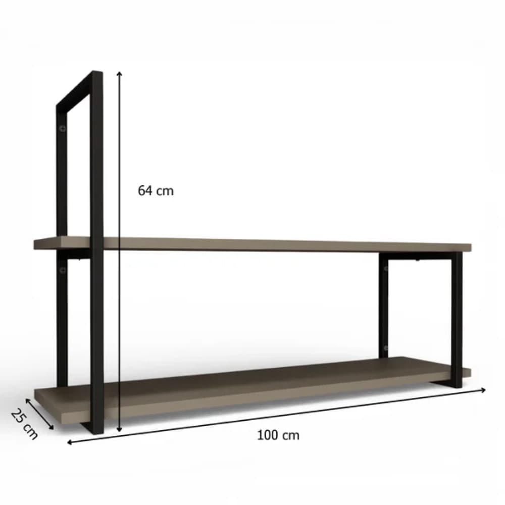 Prateleira Industrial Suspensa 2 Prateleiras 100% MDF  Suporte Metal Preto Nicho Industrial