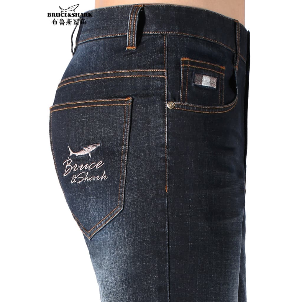 Calças de brim retas masculinas de verão calças soltas finas Bruce Shark roupa de rua Plus Size calças masculinas