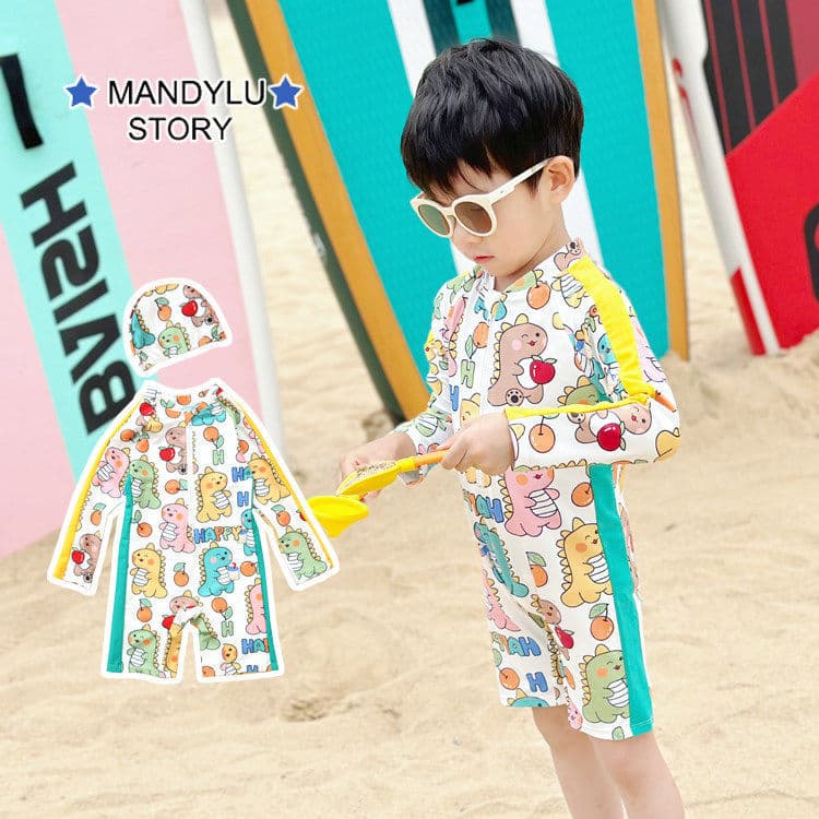 Maiô infantil meninos outono inverno 2026 novo estilo infantil protetor solar de manga comprida classe um maiô de secage