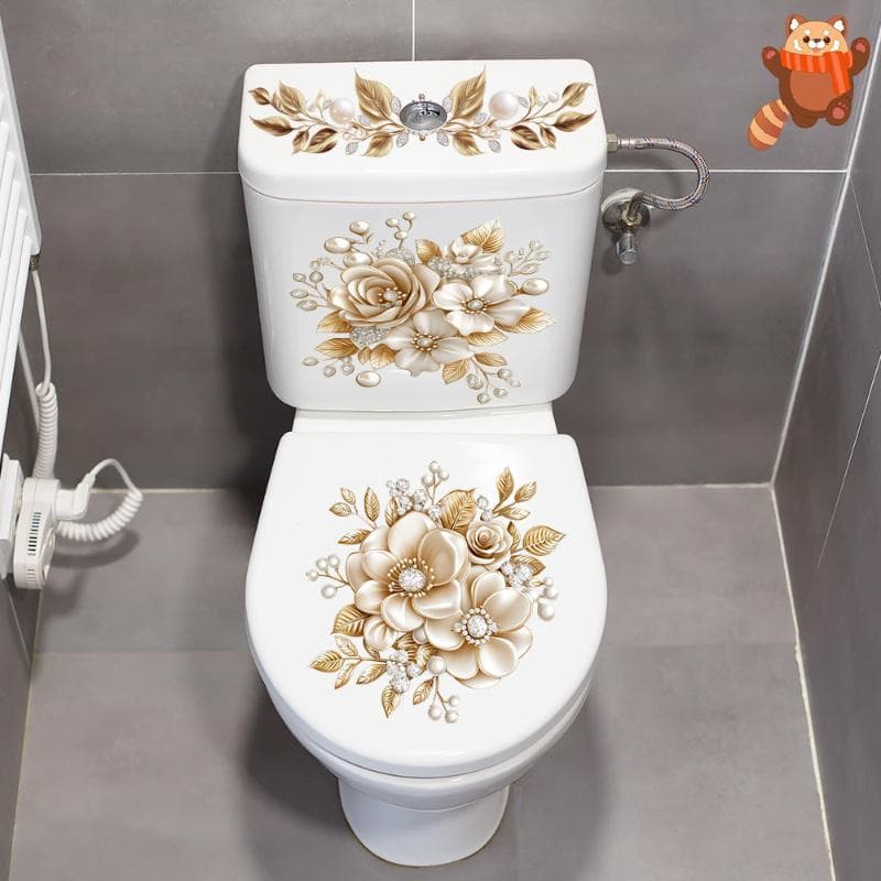 [AP] Stier Luxuoso À Prova D'água Dourado Pérola Floral-Decoração De Parede De Banheiro TH