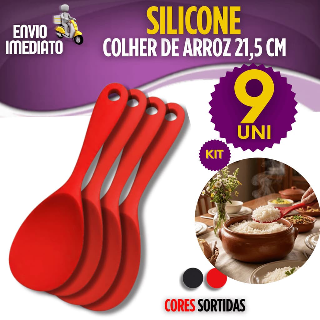 Jogo 6/7/8/9 Colher De Arroz Silicone Premium Antiaderente Cabo Curto Utensílios de Silicone Cozinha