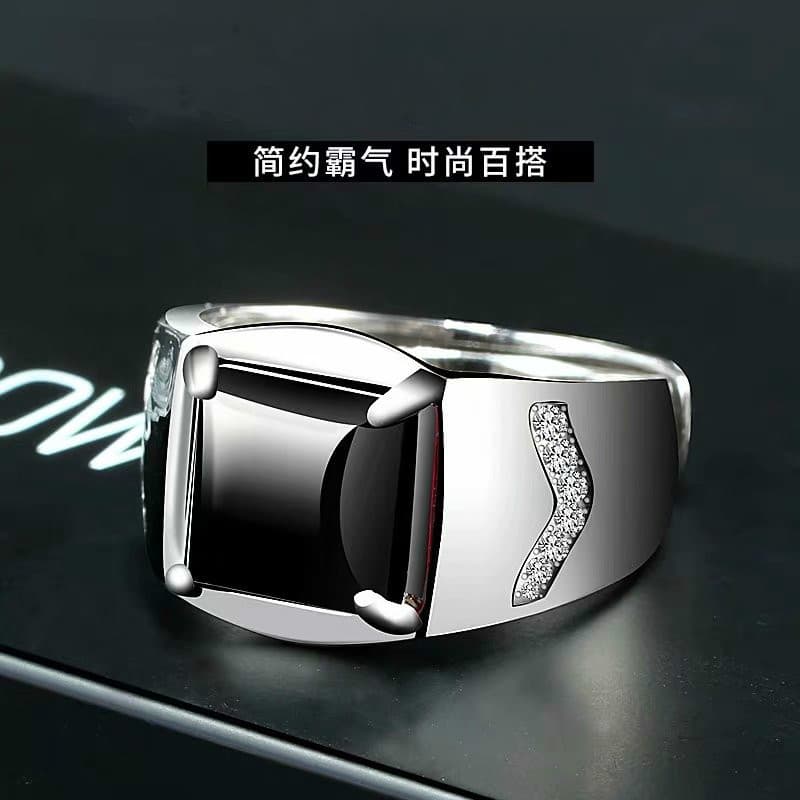 Anel ajustável de abertura masculino dominador de cobre branco grande pequeno quadrado brilhante preto pedra preciosa an