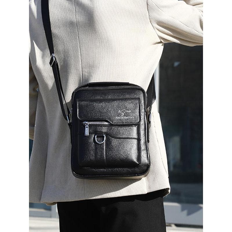 Bolsa masculina de negócios pequena bolsa de couro genuíno textura ombro mensageiro saco moda mochila masculina