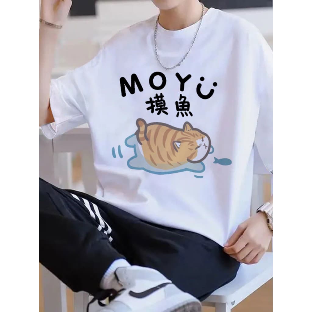 Verão novo estilo peixe-toque meia manga camiseta solta gelo seda de manga curta camiseta masculina Street Wear roupas s
