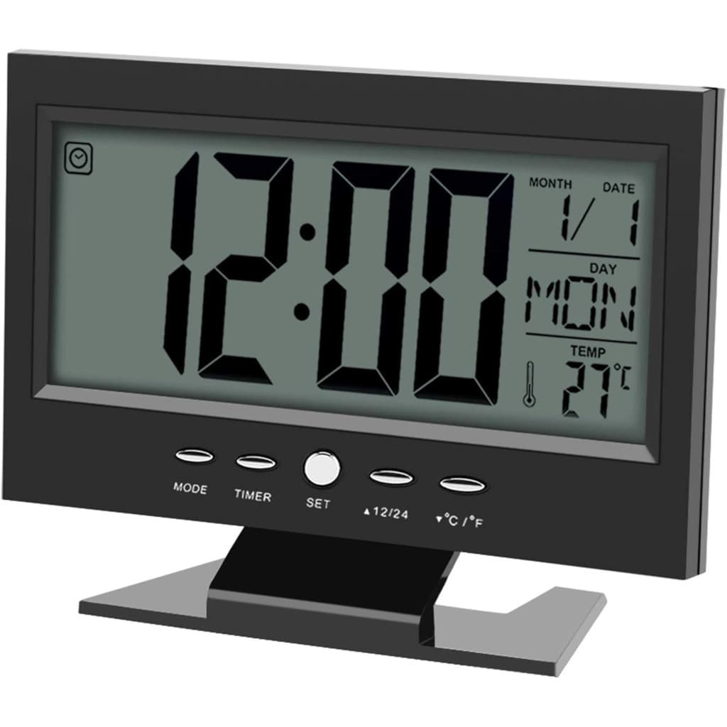 Relógio Digital de Mesa Preto com Acionamento por Voz