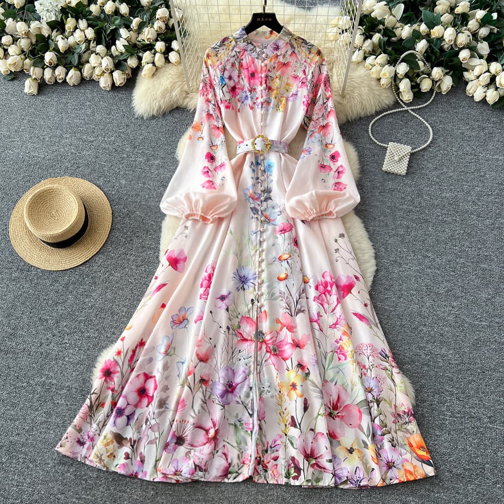 Europeu Americano Nicho Retro Palácio Estilo Vestido Feminino Outono Rendas Cintura Estreita Elegante Lanterna Manga Úni