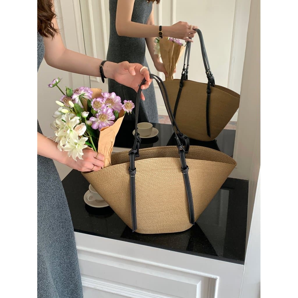 CHAWOOL Bolsa Tote de ombro com textura Premium, grande capacidade, feita à mão, à beira-mar, praia, férias, tecido, ver