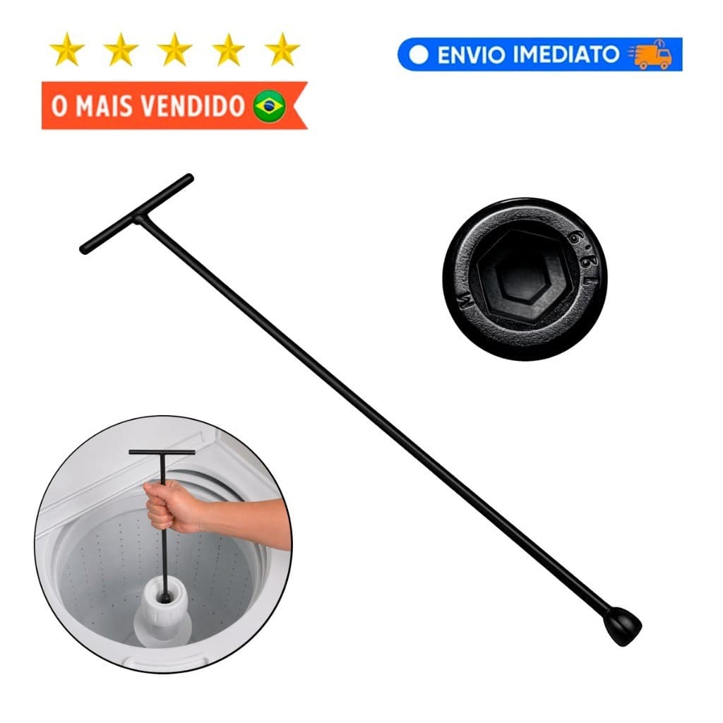 Chave T 10mm Longa 52 cm de Máquina de Lavar Roupa Retirar Abrir Agitador Marcas Modelo Universal