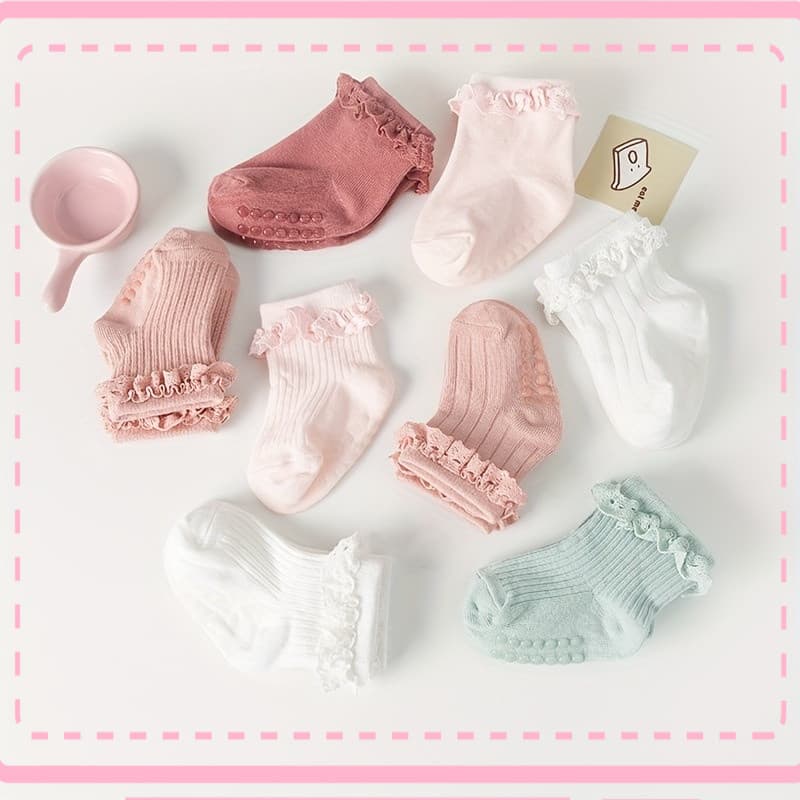 Meias de Algodão com Renda Antiderrapantes para Bebê Menina, Essenciais para Recém-Nascidos, Macias e Respiráveis, com